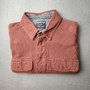 KAVU Shirt Mens XL Rust Brown Long Sleeve Button Front Flap Pockets Shirt Jacket